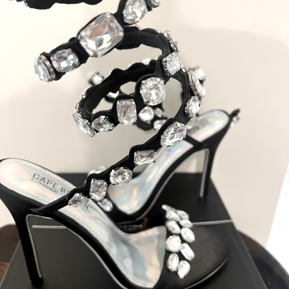 Black Satin Diamond Bling Bedazzled Heels